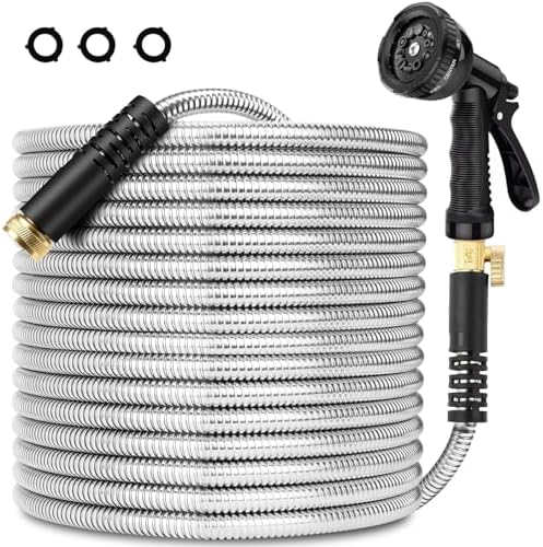 Stainless Steel Garden Hose 100FT, Stainless Steel Heavy Duty Water Hose With 10 Function Nozzle, No-Kink, Tough & Flexible, Sturdy and Lightweight, Rust Proof for Yard, Outdoor by Unknown