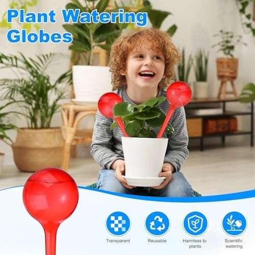 M METERXITY 3-Pack Plant Watering Globes, 10.5 Inch Plastic Spherical Self Watering Planter Insert for Indoor/Outdoor Pots, Self Water Devices Decorative Garden Stake [Red] - Image 2