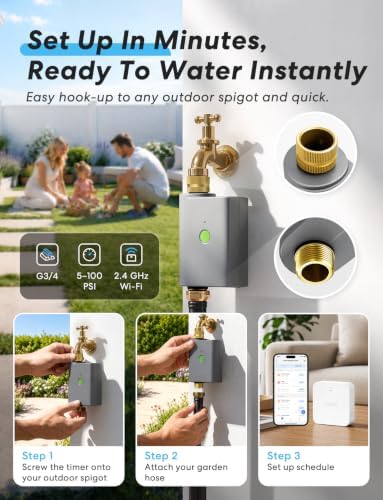 meross WiFi Water Timer for Garden Hose, Brass Inlet & Outet, Rain Skip - Image 6