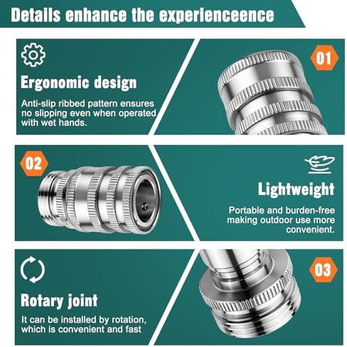 Upgraded Stainless Steel Quick Connect Hose Fittings Set - 3/4" GHT Universal Quick Release Garden Hose Connectors (Stainless Steel, Sliver 5 Pack) - Image 3