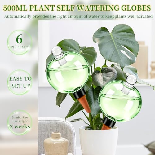 Plant Self Watering Globes with Covers, Plastic Water Bulbs Top Fill, Plant Watering Devices System Slow Release Terracotta, Water Spikes Stakes for Indoor (Green, 6pack) - Image 4