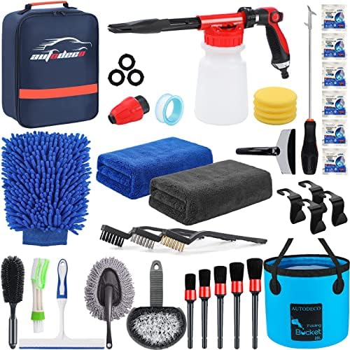 35Pcs Car Wash Kit with Foam Gun, Complete Car Detailing Brush Kit by AUTODECO