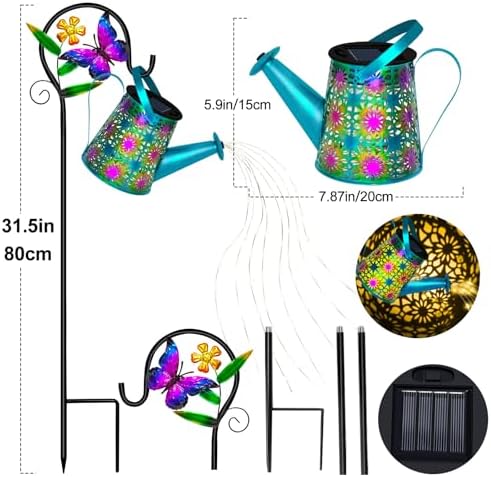 Solar Garden Lights Outdoor Decor, Butterfly Watering Can Lights, 2 Pack - Image 7