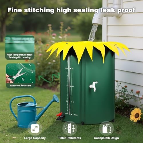 Rain Barrel Water Collection System, 100 Gallon Portable Foldable PVC Rainwater Collector with Spigots and Overflow Kit for Eco-Friendly Water Storage - Image 5