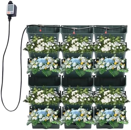 Self-Watering Wall-Mounted Planter, 18 Pots Wall Mounted Plastic Plant Grow Pot Vertical Garden Planter with Intelligent Control & Adjustable Irrigation System for Indoor Outdoor (Green, 18 Pots) by GoodLucky