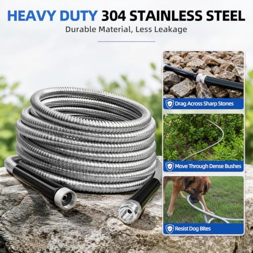 SPECILITE 200ft 304 Stainless Steel Metal Garden Hose with Blue Nozzle - Image 2