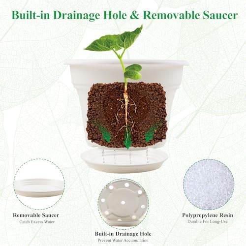 Pottiffe Plant-Pots-Planters-Indoor-Outdoor, 16 inch 4 Pack White - Image 4