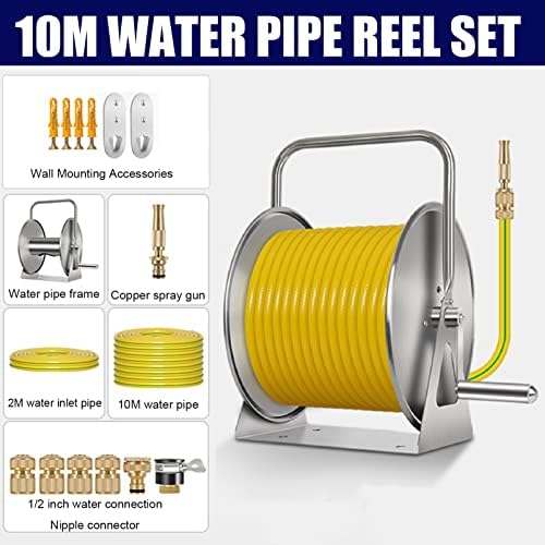 Wall/Floor Mount Hose Reel 1/2 Inch Garden Hose, Hose Butler Stainless Steel Water Hose Rack with spray gun and accessories, Portable Hose Stand Patio Hose Hanger, Hose Holder Storage Swivel Bracket - Image 2