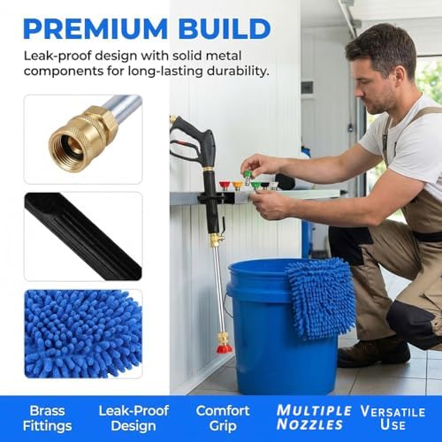 High Pressure Hose Nozzle for Garden Hose, Turn Any Hose Into Power Washer, 5 Spray Tips & Car Wash Towel, Heavy Duty Brass Jet Nozzle for Car Washing, Patio Driveway Outdoor Cleaning (New-Gray*2) - Image 6