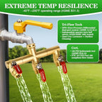 Hose Splitter 3 Way Heavy Duty Brass Garden Hose Splitter with 360° Rotatable, 304 Stainless Steel Long Handle Outdoor Full Flow Hose Splitter Connector, 3/4" GHT Thread - Image 6