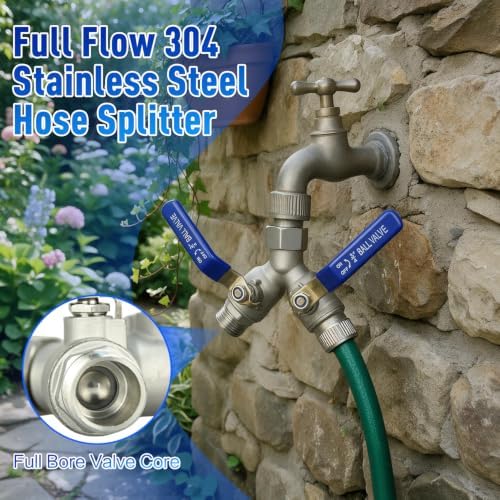 4 Pack 304 Stainless Steel Hose Splitter 2 Way, Full Flow Hose Splitter - Image 3