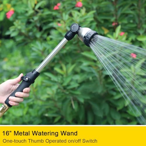 FANHAO Garden Hose Wand Heavy Duty, 16 Inches Metal Watering Wand with 8 Spray Patterns, 180° Rotating Long Hose Nozzle Sprayer Wand with Thumb Flow Control for Watering Hanging Baskets and Shrubs - Image 2