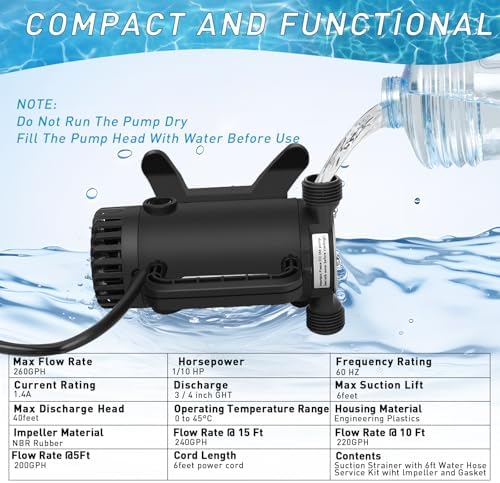 Water Pump 115V 1/10 HP 260 GPH Utility transfer Pump-Black - Image 3