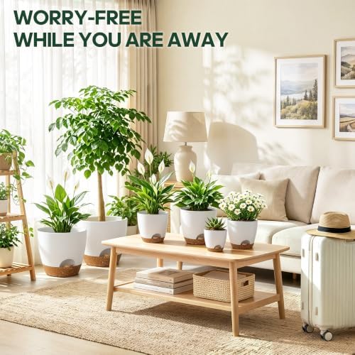 6 Size Self Watering Pots for Indoor Plants, Flower Plant Pot, White - Image 7