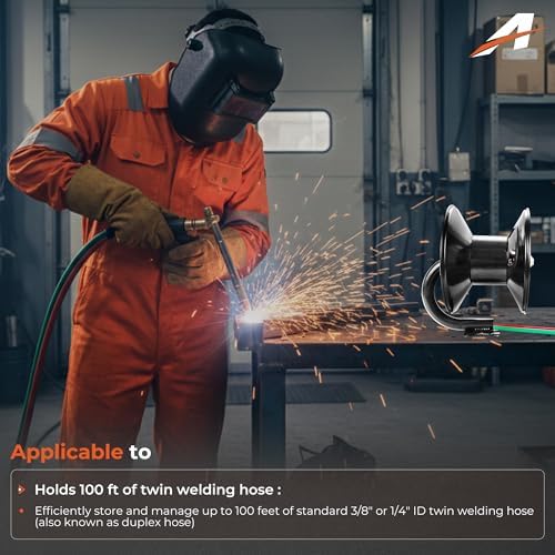 Manual Twin Welding Hose Reel Holds 100 ft of 3/8" or 1/4" Gas Hose,Universal Mounting Bracket for Wall, Ceiling or Cart (Hose Not Included) - Image 2