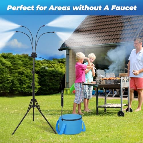 5.25FT Portable Misting Cooling System - Use with Pump or Directly to Faucet, with 4500mAh Rechargeable USB Pump, 26.5FT Hose, 4-Gallon (15L) Water Bag, Misters for Patio, Camping, Pool, Garden - Image 3
