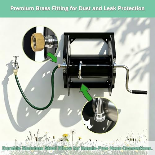 Wall Mounted Hose Reel for Outside, Garden Hose Reel with Stopper Device, Decorative Metal Water Hose Holder Wall Mount for Yard Hose Storage, Patio, Lawn, Garden and Backyard,Style A - Image 2