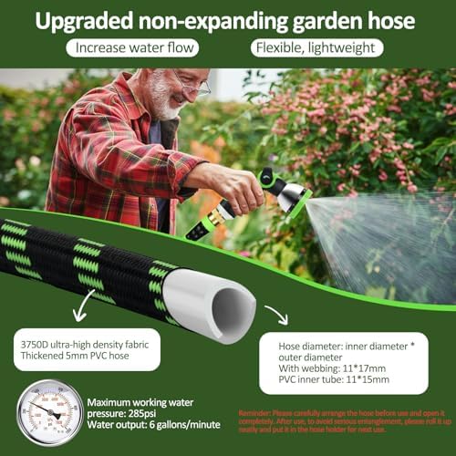 Garden Hose Non-Expanding 100ft, Flexible Water Hose with 10 Function Spray Nozzle, Lightweight, Kink Free,Leak Proof Water Hose for Outdoor,Yard, Lawn, Car Wash, Pet,RV (100FT) - Image 3