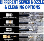 Selkie Pressure Washer Sewer Jetter Kit - 100Ft X1/4" Hydro Drain Jetter Cleaner Hose, Corner, Rotating and Button Nose Sewer Jetting Nozzle Waterproof Tape,Orifice 4.0 4.5,1/4 Inch NPT,5800 PSI - Image 5