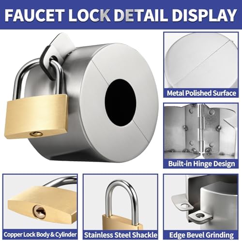 Outdoor Faucet Lock, 2 Pack Water Hose Bib Spigot Locks Stainless Steel Cover & Brass Padlock Kits for 1-1/2 to 3 Inch Dia Valve Handles to Prevent Garden Faucets and Outside Water Thefted - Image 5