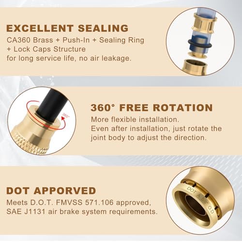18PCS 1/2" 3/4" 5/8" Brass Dot Air Line Fittings Kit, Straight Union - Image 5
