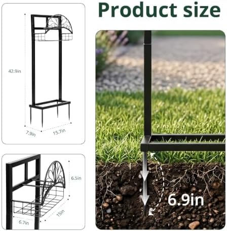 Black Garden Hose Holder with Storage Basket, Heavy Duty Freestanding Water Hose Stand with 4 Ground Spikes, Garden Hose Holder, Water Hose Stand, Hose Rack, Storage Basket, Outdoor Organizer - Image 5
