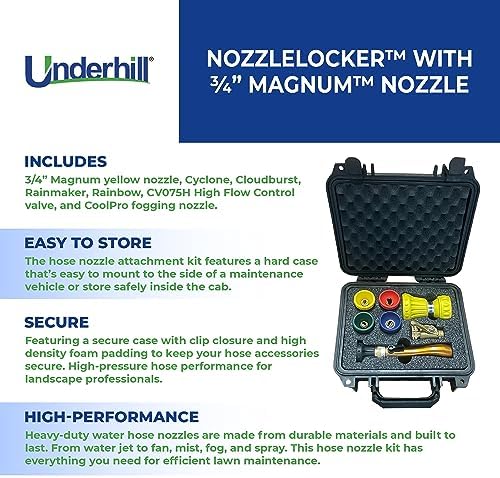 Underhill NozzleLocker Garden Water Hose Nozzle Kit, Sprayer, Jet, Fog, Mister, Heavy-Duty Metal and Rubber, with ¾ Inch Magnum Yellow Nozzle, HP-K1 - Image 3