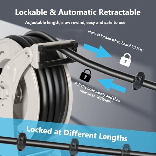 3/4" Diesel Fuel Hose Reel 50ft 300 PSI Retractable Heavy Duty Hose for Kerosene Spring Driven Auto Swivel Fuel Pump Transfer Hose with Nozzle Refueling for Service Truck Tank Boats Air Vehicle - Image 3