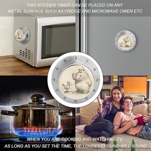 Mechanical Kitchen Timers for Cooking,Animal Line Style Printed 60 Minute Magnetic Countdown Timer,Cute Cooking Timers with Alarm,Stainless Steel Time Timer Manual No Batteries Required - Image 4
