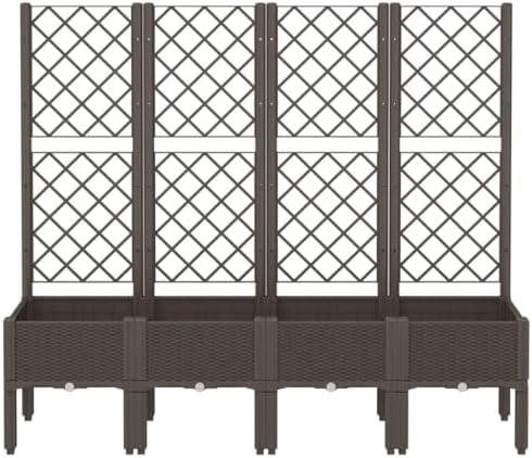 Garden Planter Box with Trellis Brown PP Rattan Look 63 Inch - Image 3
