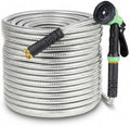 Jojoka Heavy Duty Stainless Steel Garden Hose 25FT, Flexible Kink-Free Metal Water Hose with 10-Function Spray Nozzle and Solid Brass 3/4'' Connectors, Leak-Proof US Standard for Garden, Lawn by Jojoka