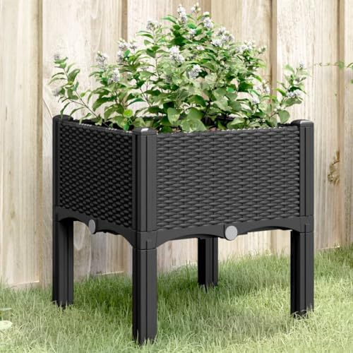 Garden Planter Box with Legs 15.7x15.7x16.5 Elevated Black PP - Image 2