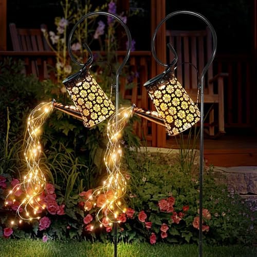 Maleyt Solar Watering Can Lights Garden Decor, Retro Metal Hanging Solar Lantern with String Lights Outdoor Waterproof, Outdoor Decorations for Porch Lawn Driveway Backyard Pathway (2) by Maleyt