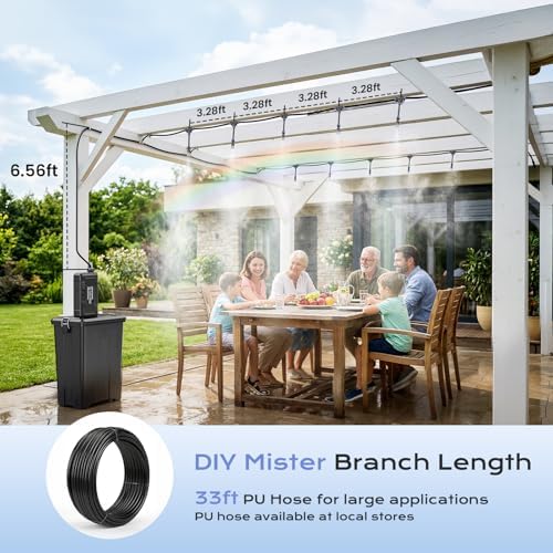Portable Misting System with with 10000mAh Water Pump, 4 Gallon Large Bucket & 33FT PU Hose - Outdoor Water Misters for Outside Patio Cooling, Backyard, Canopy, Umbrella, Sports, Greenhouse, Camping - Image 4