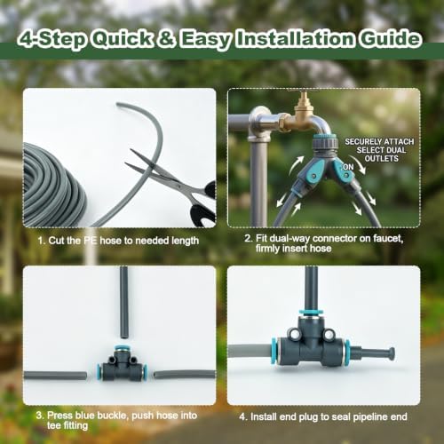 Drip Irrigation System, 200FT 1/4“ Universal Tubing, 360° Adjustable Copper Nozzle, Quick Connect Leak-Proof Watering System, DIY Garden Irrigation Kit for Outdoor Plants Greenhouse Roof Cooling - Image 4