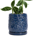 D'vine Dev Embossed Leaves Ceramic Planter, 6 in, Midnight Blue, 27-A-X-3 by DvineDevPlanterPotsandStand