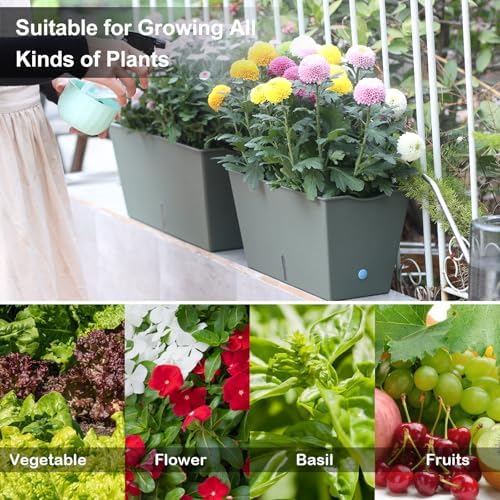 Window Box Planter 6 Pcs, 12.6 Inches Self Watering Rectangle Flower Plant Pots with Drainage Holes & Breathable Trays, Vegetable Planters for Windowsill Patio Garden Balcony Porch Yard (Dark Green) - Image 6