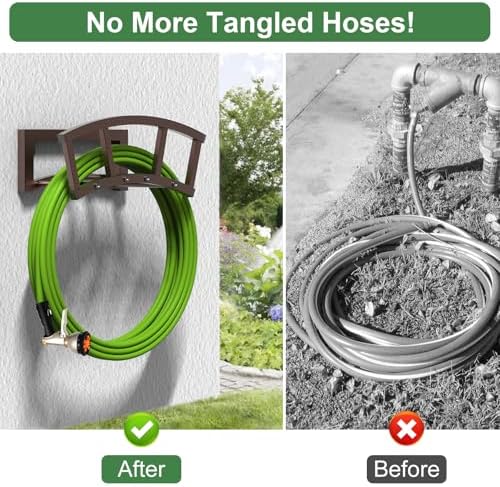 2 Pack Garden Hose Holder Wall Mounted, Outdoor Heavy Duty Metal Water Hose Holder Hanger Holds 125-ft Water Pipe, Sturdy Detachable Hose Storage Organizer Reel Rack for Outside Garden Lawn, Bronze - Image 4