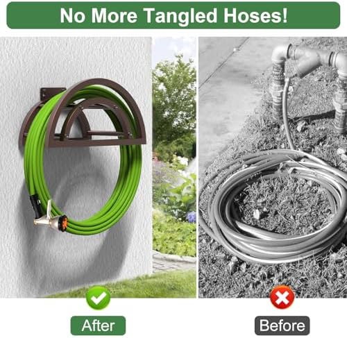 2 Pack Garden Hose Holder, Outdoor Hose Holder Wall Mounted Holds 125-ft Hose, Heavy Duty Metal Hose Hanger, Sturdy Detachable Hose Reel Storage Organizer, Hose Rack for Outside Garden Lawn, Bronze - Image 4