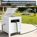 Metal Garden Hose Reel Box, Heavy Duty 150Ft 5/8" Large Capacity Hose Storage Deck Box with Hose Guide, 6Ft Leader Hose, Leak-Proof Aluminum Water Connection, Manual Crank Handle Easy Essemble (White) - Image 3