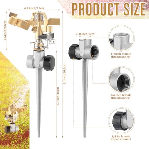 JaGely 3 Pcs Lawn Impact Sprinklers for Yard Heavy Duty Brass Water Sprinkler with Spike Base 360° Adjustable Lawn Irrigation Equipment for Large Area Garden Grass Yard Patio - Image 2