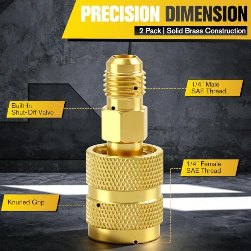 2‑Pack Low Loss Fittings HVAC, 1/4" Male‑Female Brass Refrigerant Adapter - Image 3