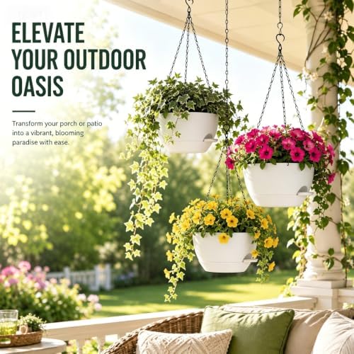 12 Inch Self Watering Hanging Planters 2 Pack, White - Image 2