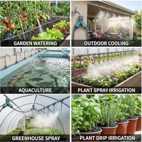 Drip Irrigation System, 200FT 1/4“ Universal Tubing, 360° Adjustable Copper Nozzle, Quick Connect Leak-Proof Watering System, DIY Garden Irrigation Kit for Outdoor Plants Greenhouse Roof Cooling - Image 7