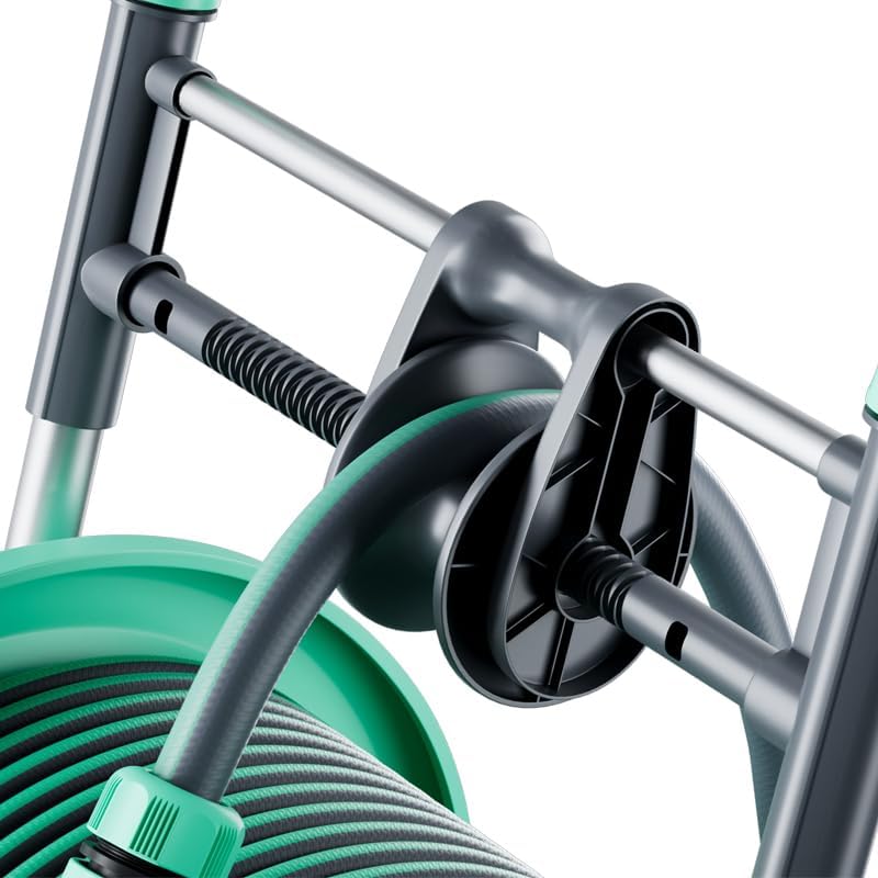 Garden Hose Reel Cart with Wheels,Holds up to 65-164ft of 1/2" Hose, Heavy Duty Retractable Resin Water Hose Storage, Portable Mobile Cart with Telescopic Handle for Outdoor Yard, Garden, Patio (30 m) - Image 6