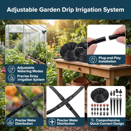 Luocute Drip Irrigation System, Adjustable Quick Connect Garden Watering Kit with 1/4 inch Tubing and Nozzles for Greenhouse Raised Beds Lawn Outdoor Plants - Image 4