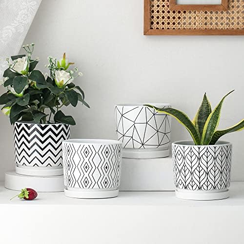 Plant Pots,5.5 Inch White Pots for Indoor Plant with Drainage Hole Set of 4 - Image 5