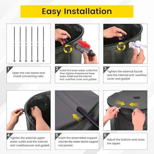 Doppy 53 Gallon Collapsible Rain Barrel, Portable PVC Rainwater Collection Barrel with Spigot & Overflow Kit, Rainwater Collection System for Gutter Rainwater - Image 4