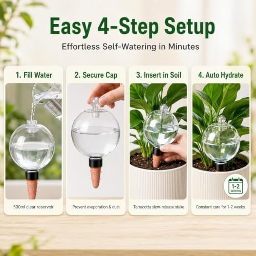 MGMSBV 4 Pack 17 oz Self Watering Globes, Thick-Wall Durable, Clear - Image 4