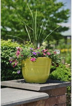 Garden Elements Indoor/Outdoor Glazed Brushed Happy Plastic Planter, Large, Bright Yellow, 15" - Image 5